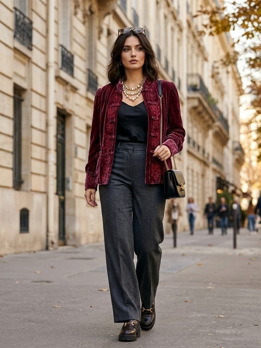 Uniform John Paul Richard Velvet Frog Closure Jacket L Plum Burgundy Embroidered